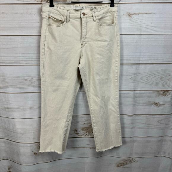 !iT Jackie Cream High Rise Straight Leg Frayed Hem Ankle Jeans Size 14 - Picture 1 of 9